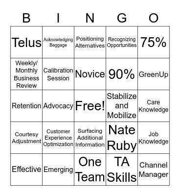 QIA Team Building Bingo Card