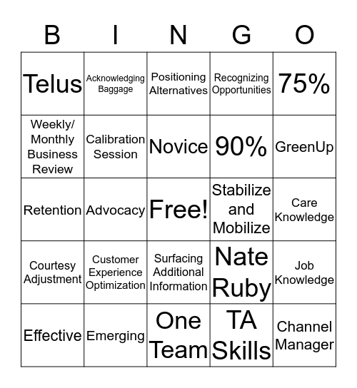 QIA Team Building Bingo Card