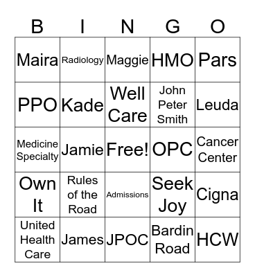 JPS Access Bingo Card