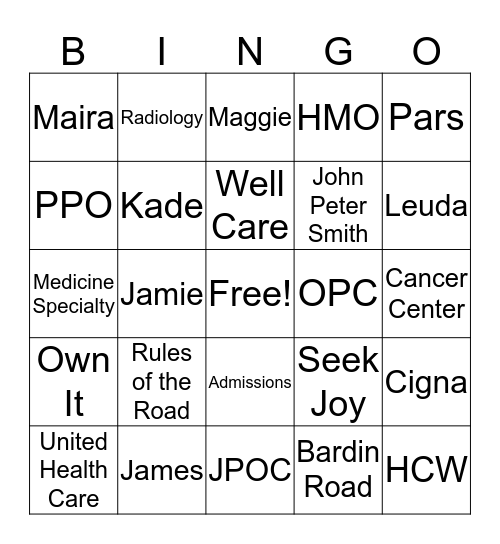 JPS Access Bingo Card