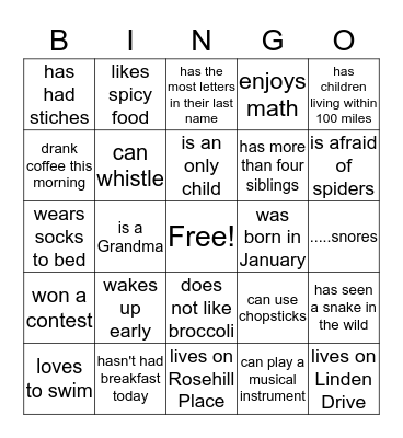 Find Someone Who Bingo Card