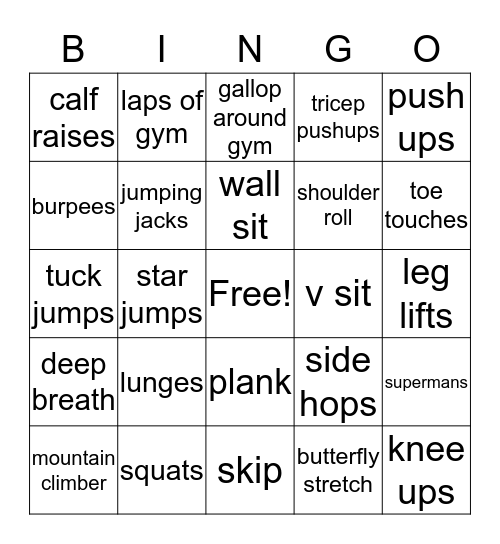 Fitness BINGO Card