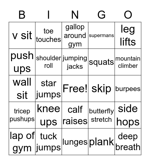 Fitness BINGO  Bingo Card