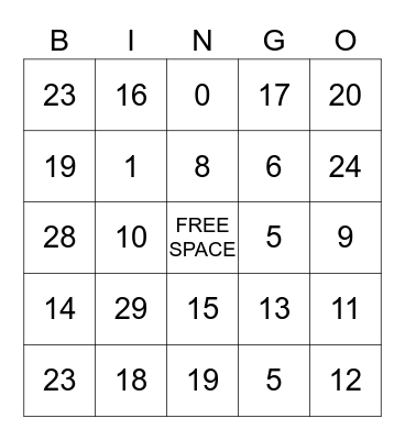 Bingo Time Bingo Card