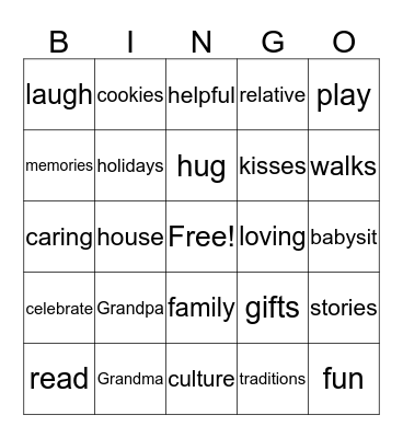 Grandparent's Day Bingo Card