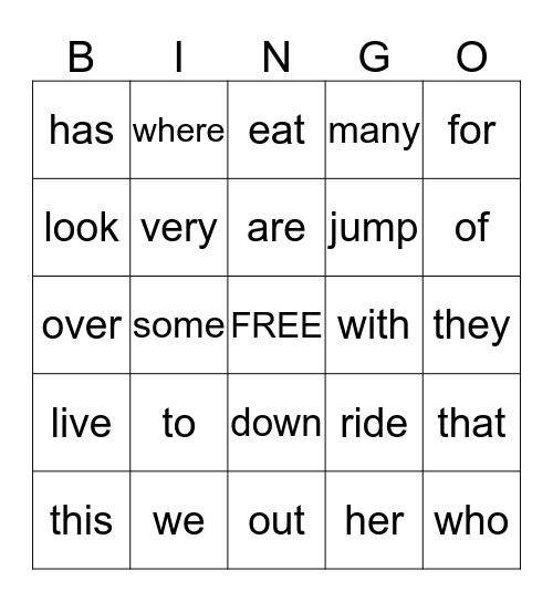 U1 W 1-5 Bingo Card