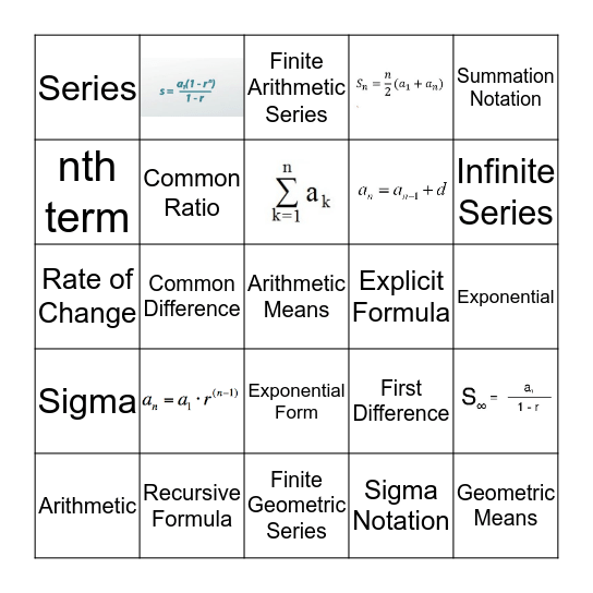 10.2 - 10.3 Sequences and Series Bingo Card
