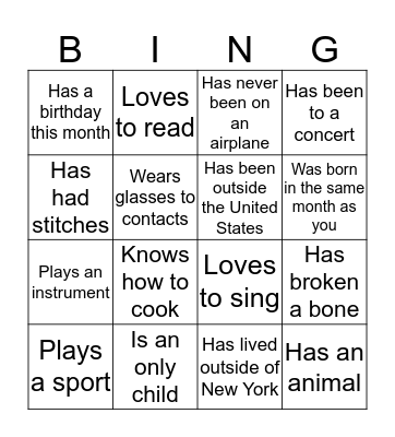 Find a Friend Who.... Bingo Card
