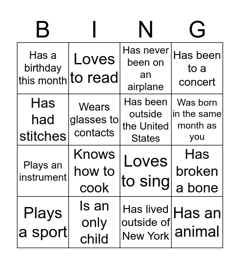 Find a Friend Who.... Bingo Card