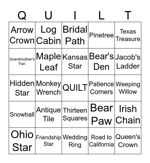 Quilt Bingo Card