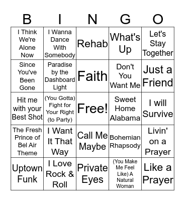 Dare You Not to Sing Songs Bingo Card