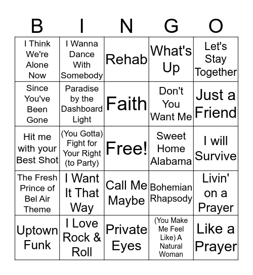 Dare You Not to Sing Songs Bingo Card