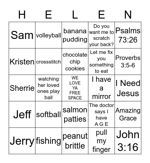 To Know Her is to LOVE Her Bingo Card