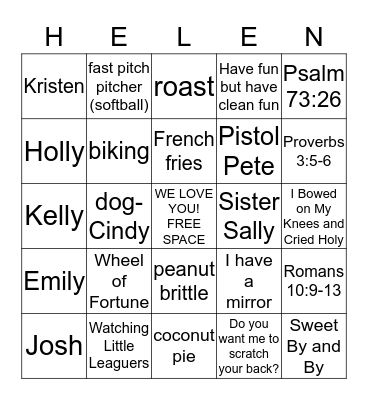 To Know Her is to LOVE Her Bingo Card