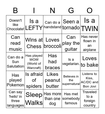 PEOPLE BINGO Card