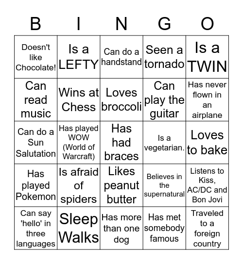 PEOPLE BINGO Card