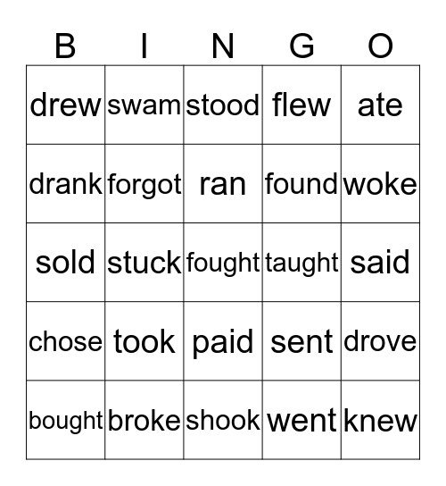 Irregular Past tense verbs  Bingo Card