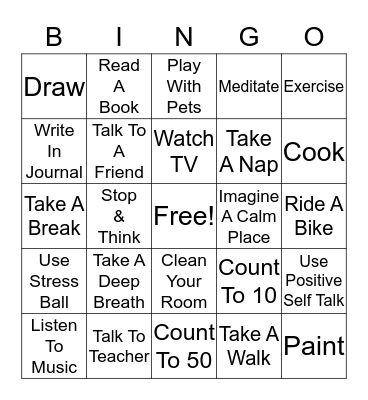 Coping Skills Bingo Card