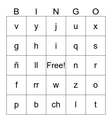 The Spanish Alphabet Bingo Card