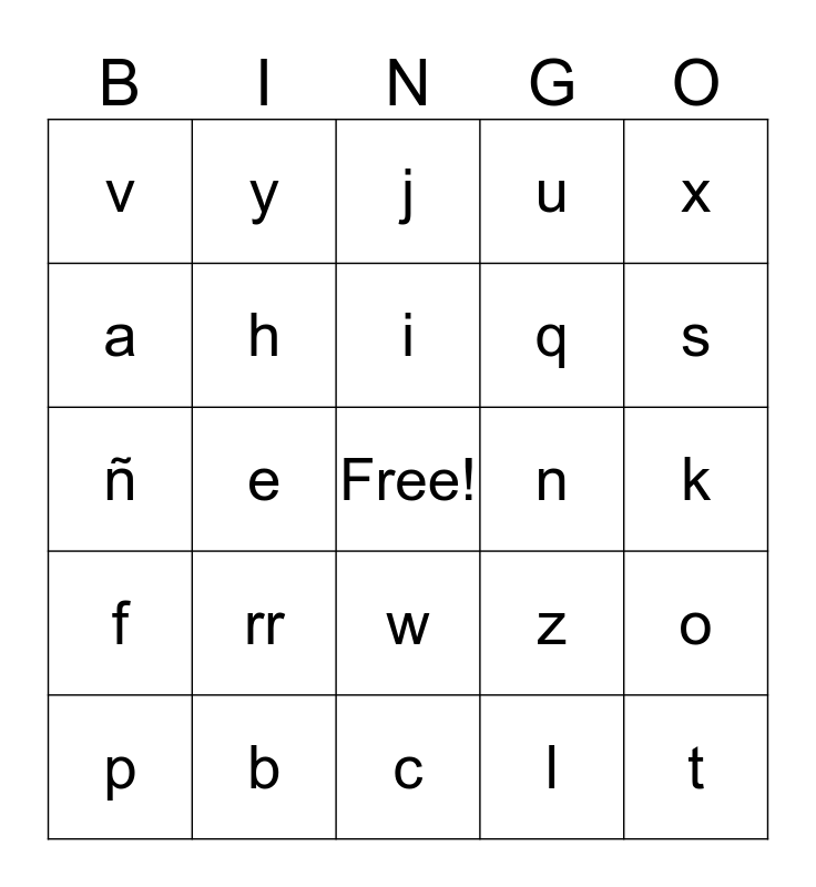 The Spanish Alphabet Bingo Card