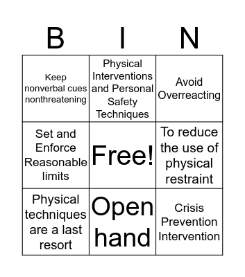 CPI Bingo Card