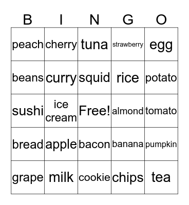 Food Bingo Card