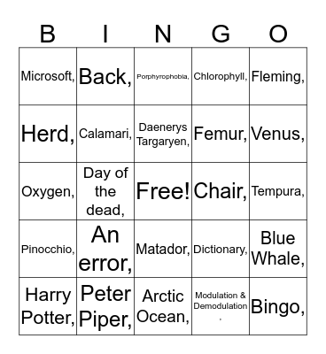 Q&A Bingo Card