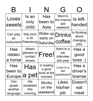 Question Forms Bingo Card