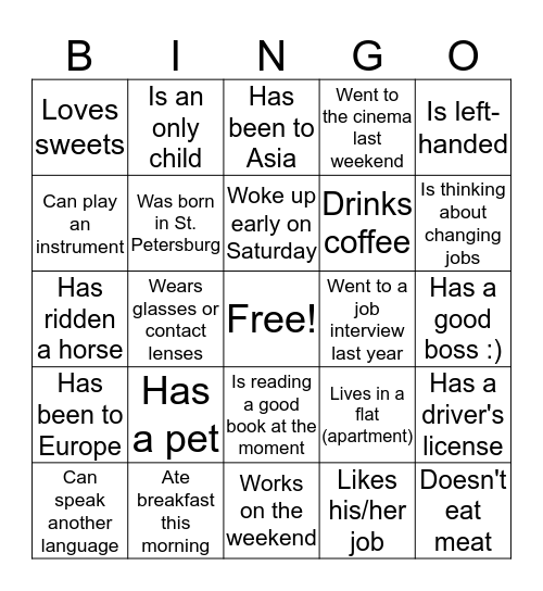 Question Forms Bingo Card