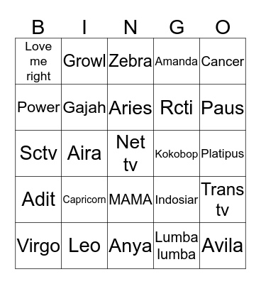 Untitled Bingo Card