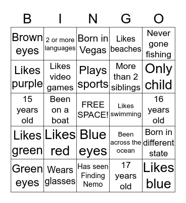 Get to Know You Bingo: Nemo Style Bingo Card