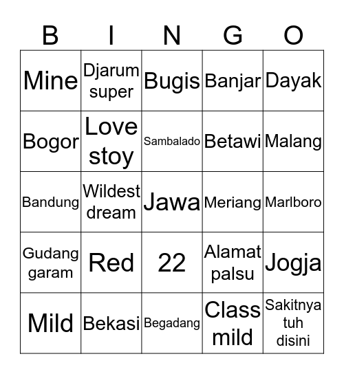 Levi Bingo Card