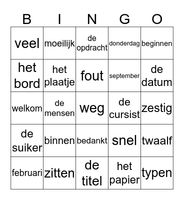 Woorden thema 2 TCA1 Bingo Card
