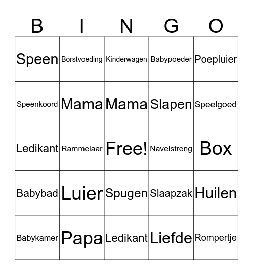 Baby Bingo Card
