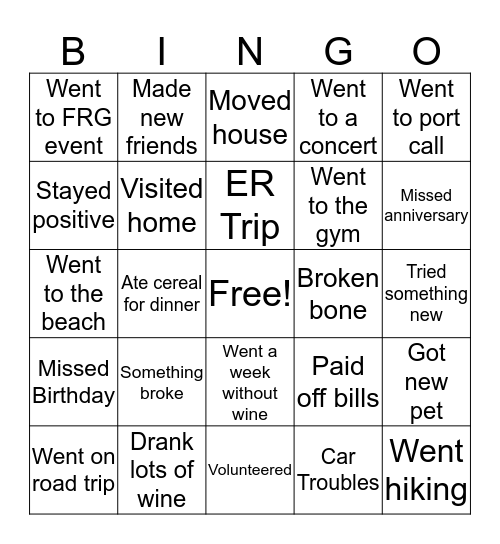 Toledo Halfway Bingo Card