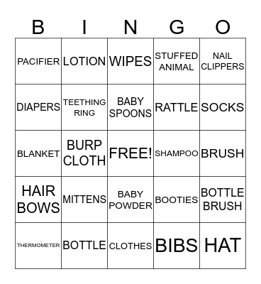 BABY SHOWER GIFTS Bingo Card