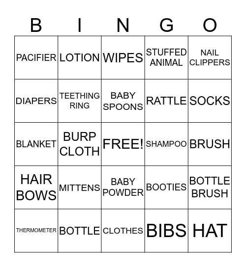 BABY SHOWER GIFTS Bingo Card