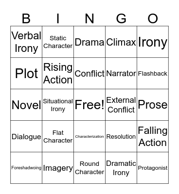 Literary Terms Bingo Card