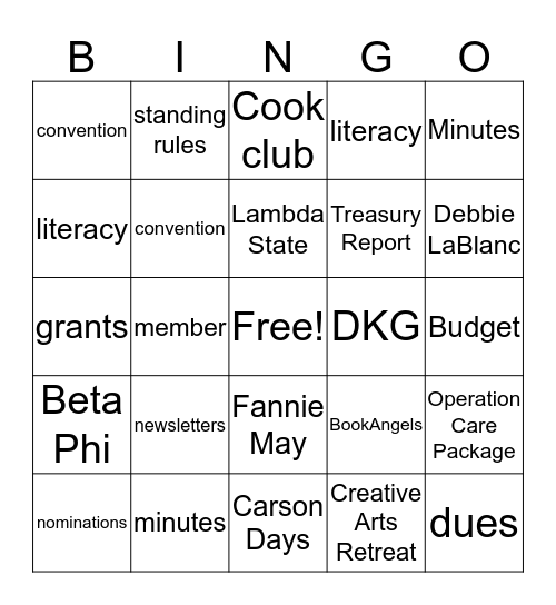 Beta Phi Bingo Card