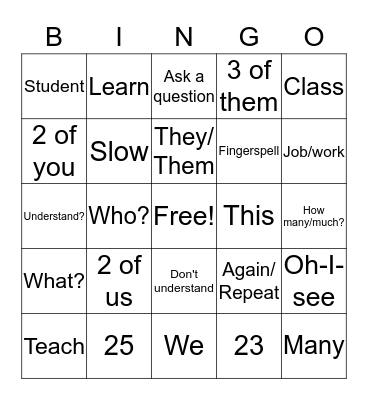 Vocabulary  Bingo Card