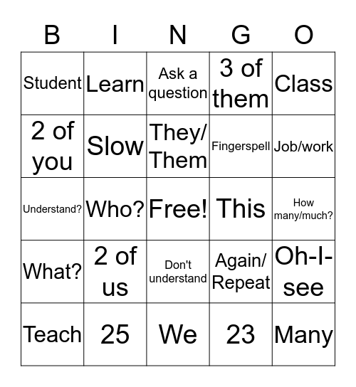 Vocabulary  Bingo Card