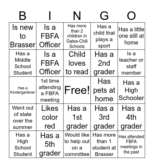FBFA Bingo Card