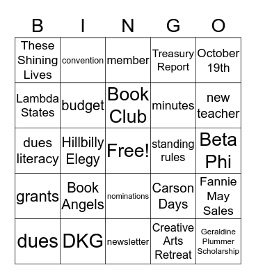 Beta Phi Bingo Card