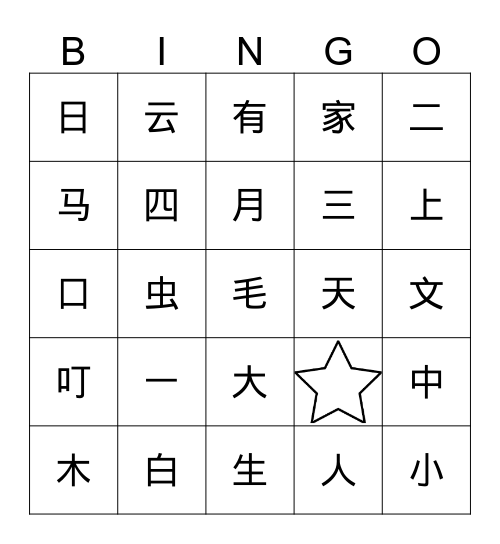 中文字 BINGO Card