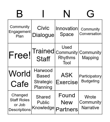 Community Engagement Bingo Card
