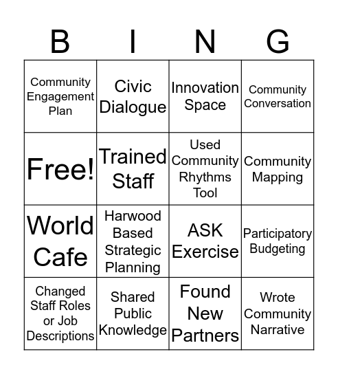 Community Engagement Bingo Card