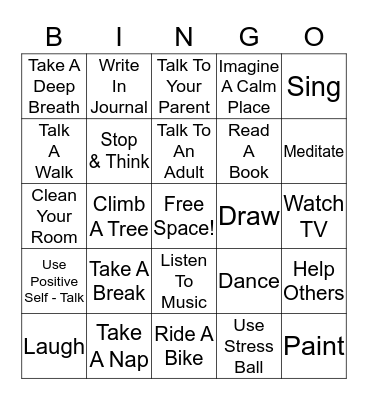 Coping Skills Bingo Card