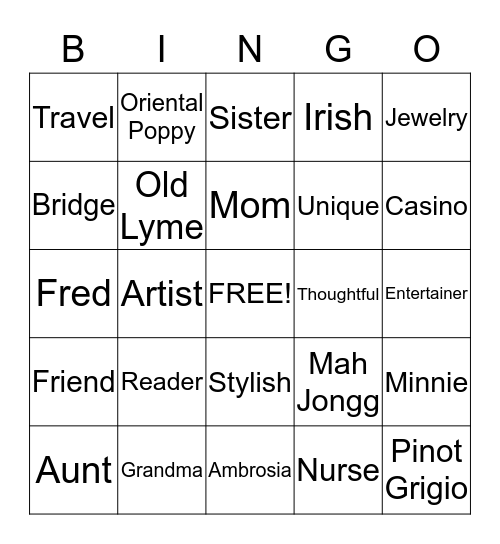 Barbara's birthday Bingo Card