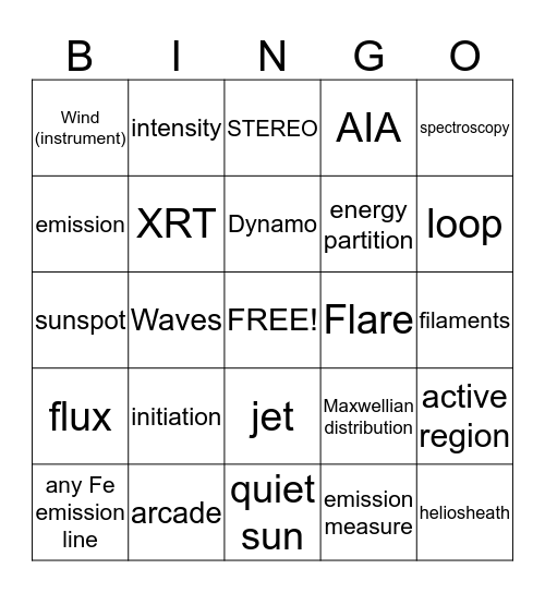 Solar Bingo Card