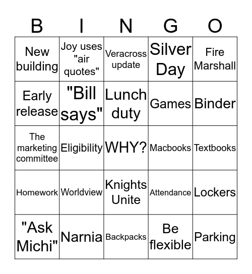 In-Service Bingo Card